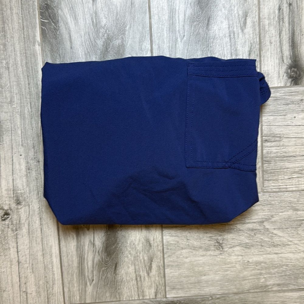 Infinity Womens Blue Short Sleeve V-Neck Knit Panel Solid Scrub Top Large